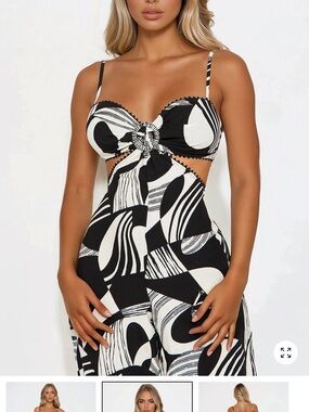 Fashion Nova Black & White Abstract Cutout Jumpsuit